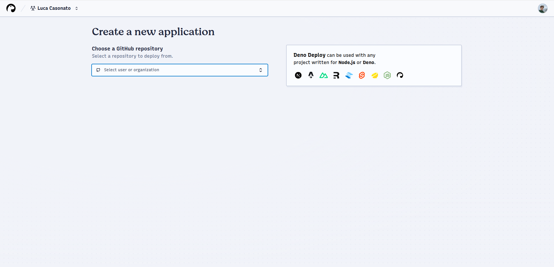 Screenshot of deploy org selection screen